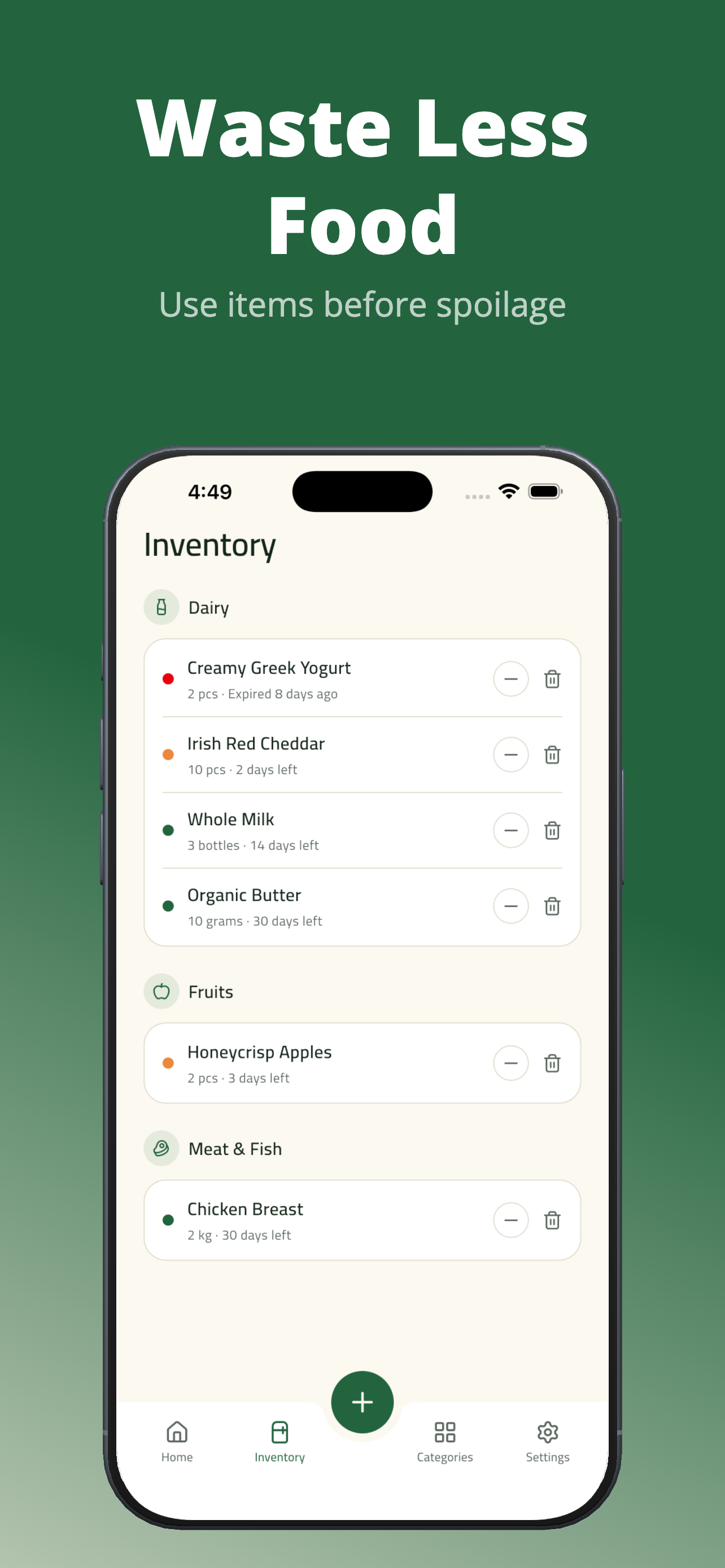 Fridora app home screen showing fridge inventory