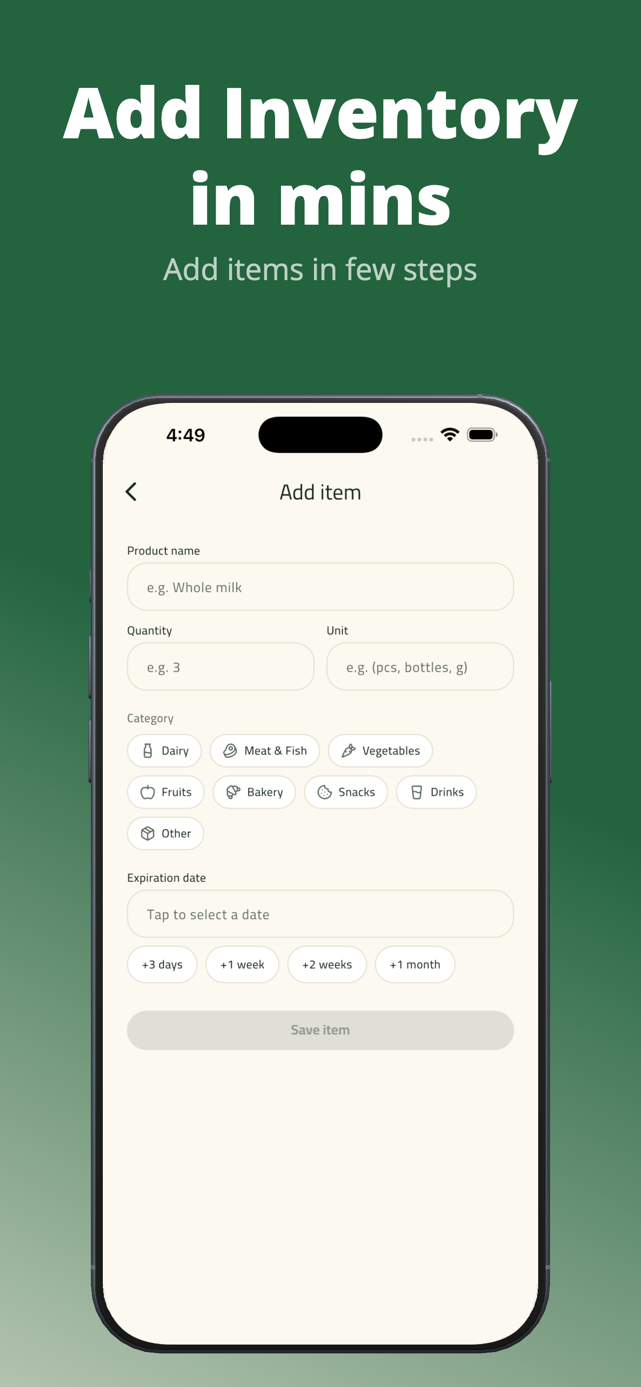 Inventory screen